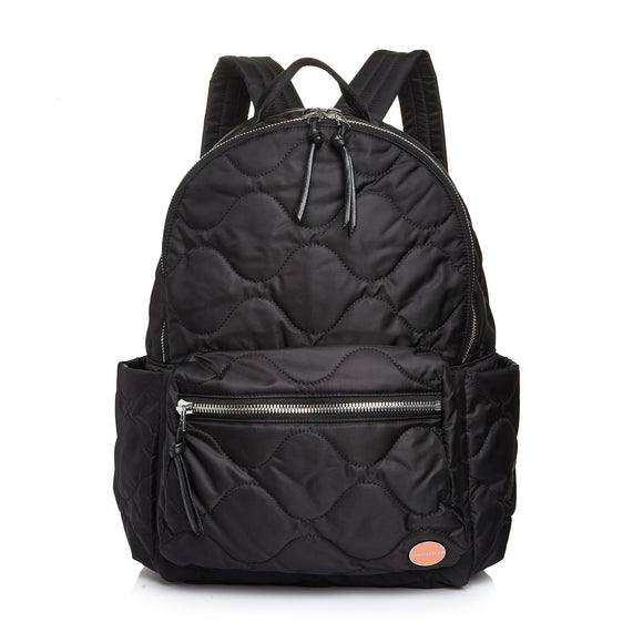 shortyLOVE tate backpack in black; front view against white background.