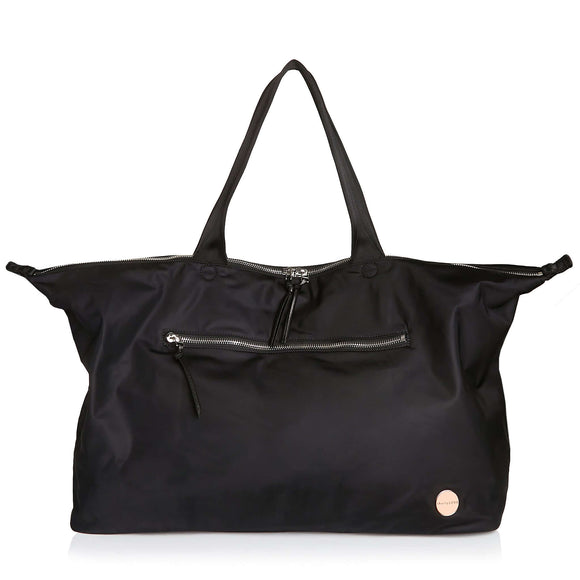 shortyLOVE friday weekender travel bag in black; front view against white background.