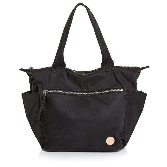 shortyLOVE tillie tote bag in black; front view against white background.