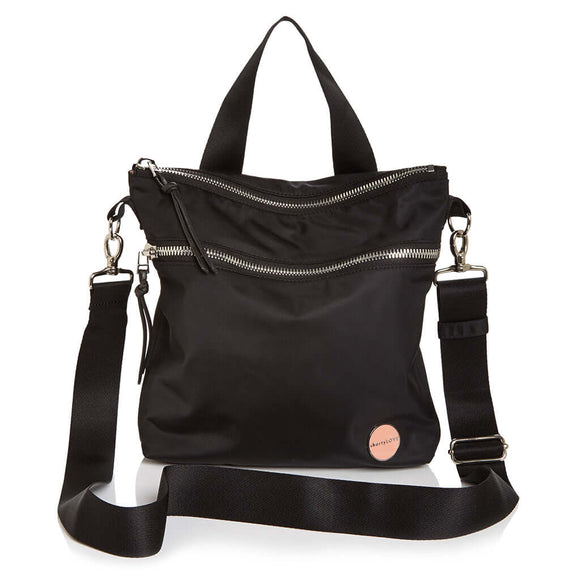shortyLOVE amuse medium sized crossbody bag in black; front view against white background.
